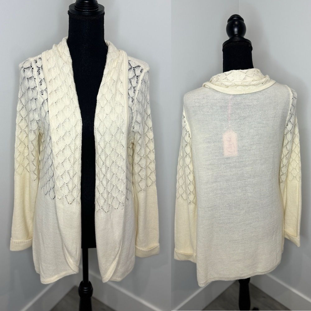 Candies Beige Long Sleeve Knit Front Open Cardigan (L)